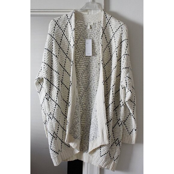 New w/Tags Eileen Fisher L/XL - Argyle Kimono Cardigan - Heavy Cotton Cardi Coat - Picture 1 of 10